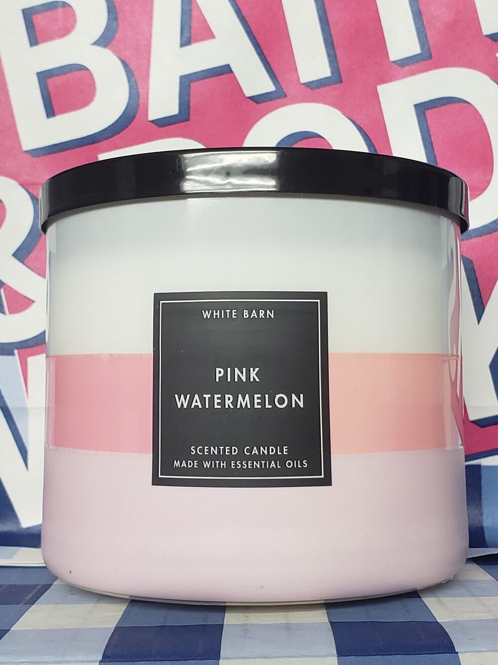 BBW Pink Watermelon Large Striped Jar 3 Wick Candle Home Fragrance Decor
